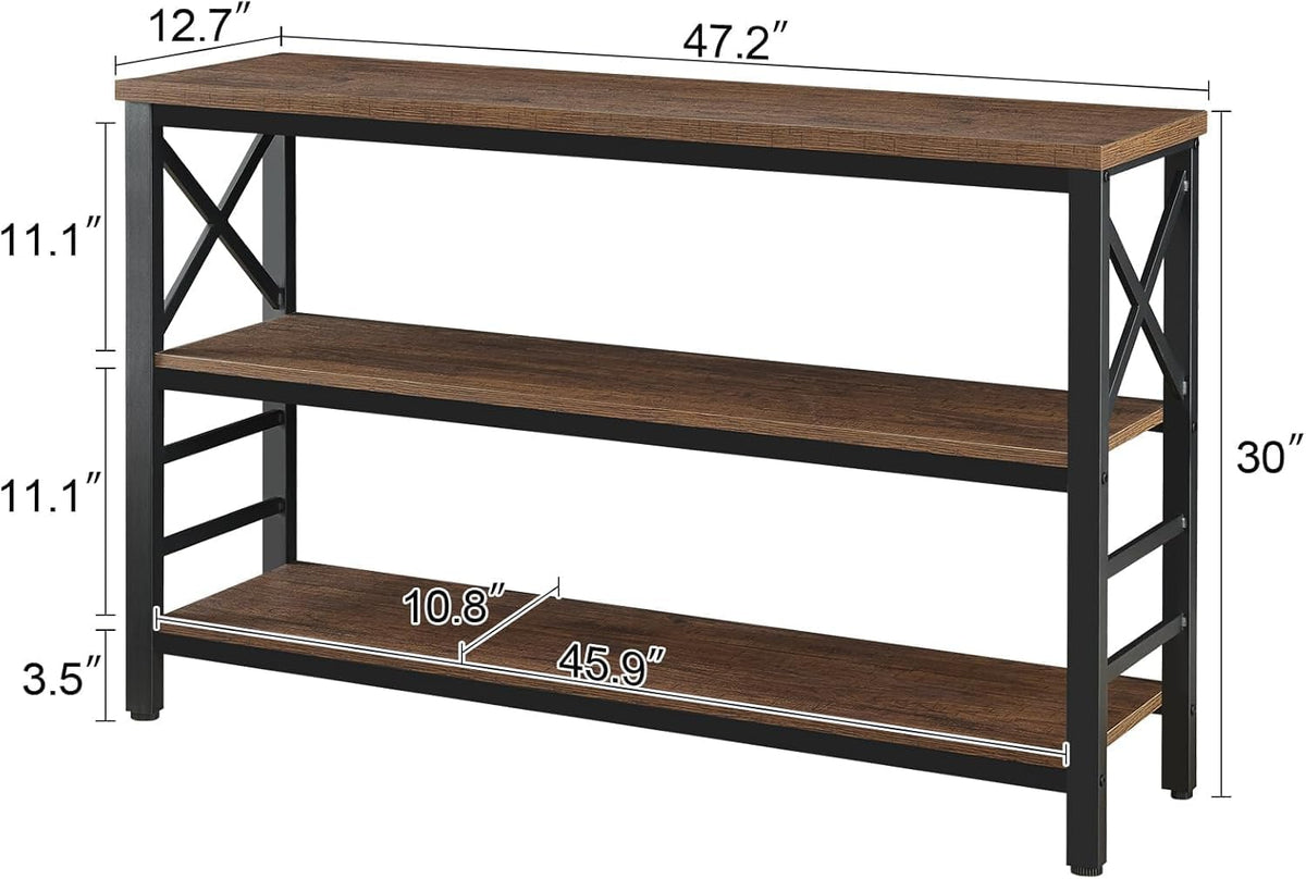Hombazzar 3-Tier Sofa Table,Console Tables for Entryway,Brown 47" | Stable Support,Multi-functional use for home,Easy Assembly,Scratch Resistant & Rustproof