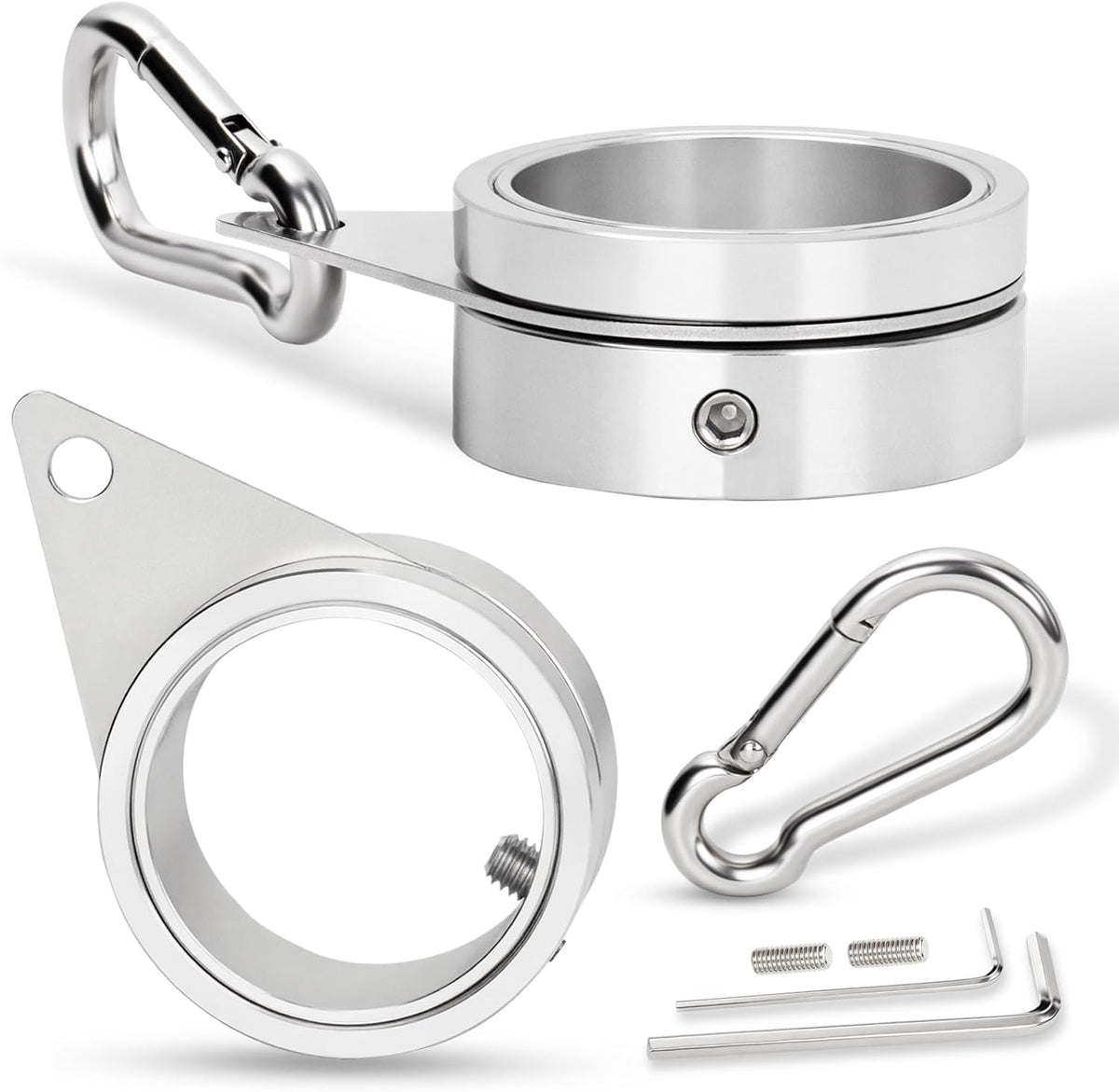 1.5" Flag Pole Rings, 2 Pcs Aluminum Alloy Spinning Flag Pole Ring Clips Swivels, 360° Rotating Anti Wrap Flagpole Ring Hardware with Stainless Steel Carabiners for 1.26-1.5" Diameter