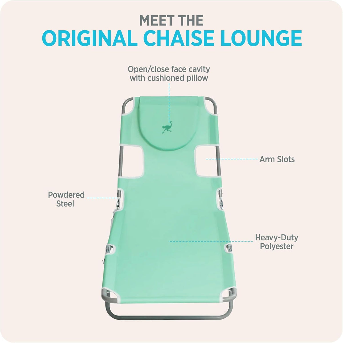 Ostrich The Original Chaise Lounge 72 x 22 Inch Portable Reclining Lounger