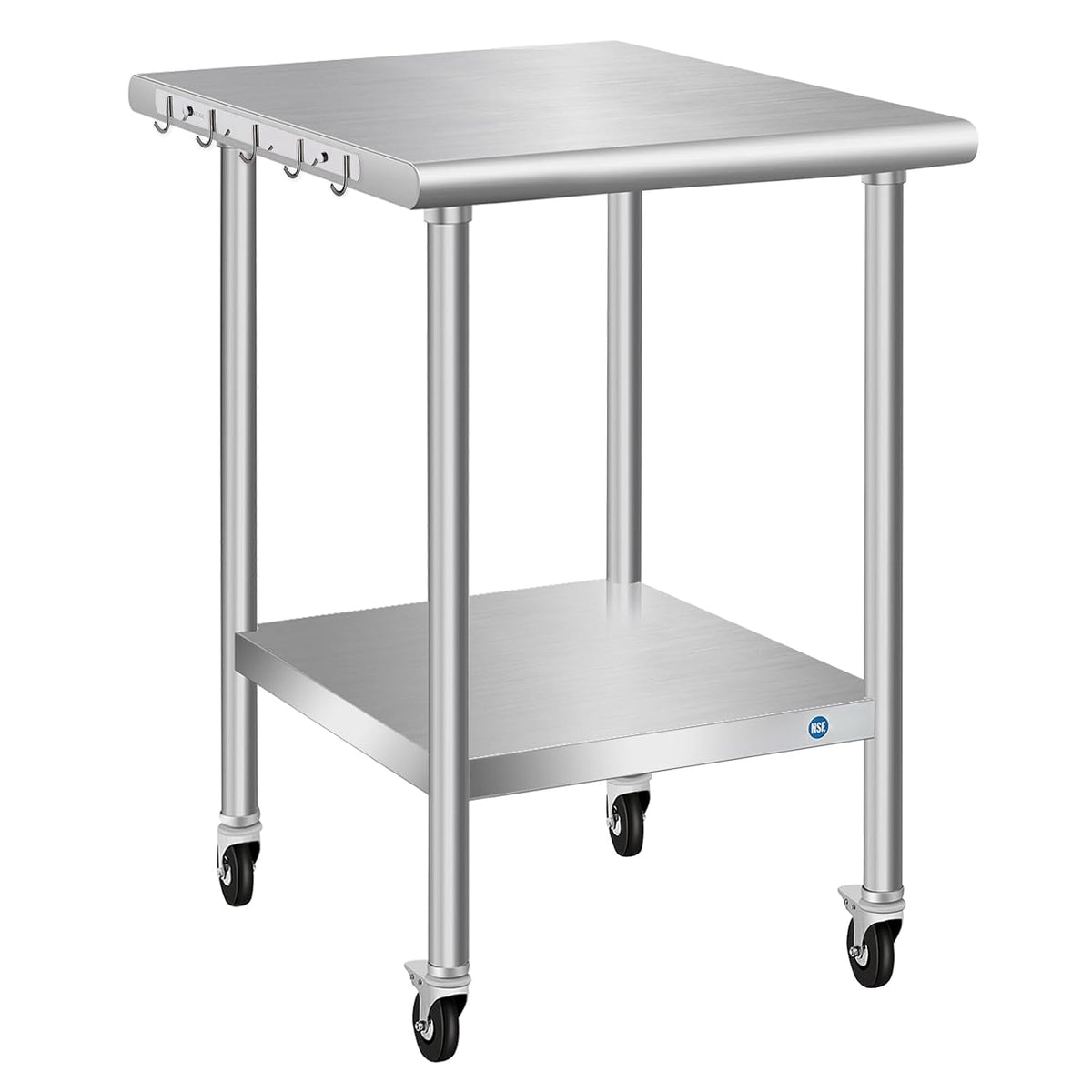 Stainless Steel Table with Wheels, 24 x 24 Inch Stainless Table for Prep & Work, Commercial NSF Steel Metal Table for Restaurant Kitchen Hotel Garage