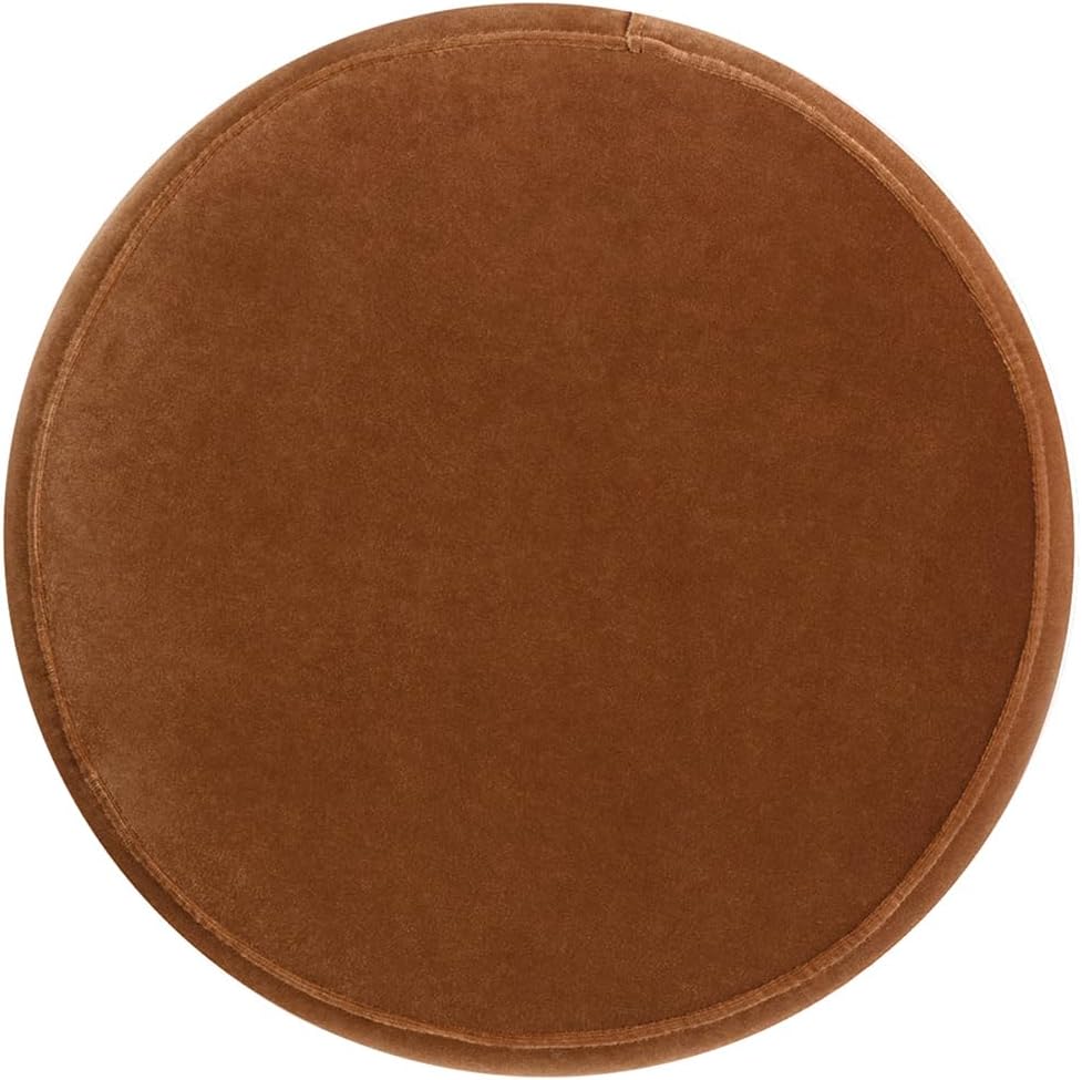 Edward Round Ottoman, Performance Velvet Ottoman, Burnt Orange Footrest with Bullion Fringe, 17.5 Inch Upholstered Seat and Accent Table for Living Room, Bedroom, Entryway