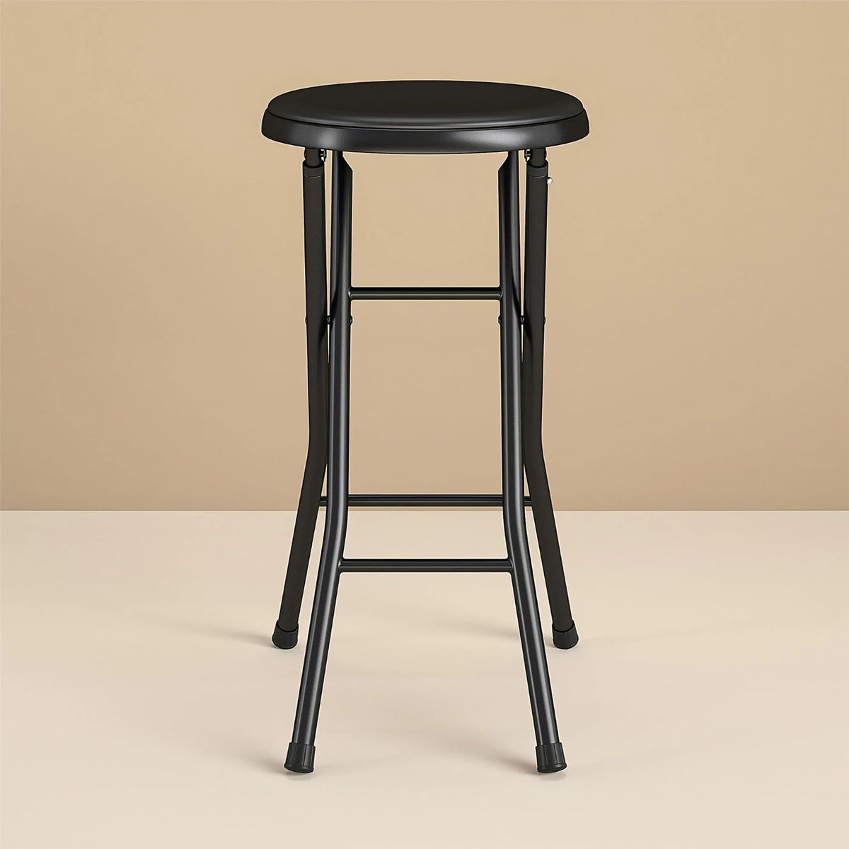 Folding Stool, Metal Frame Indoor Outdoor Portable Seat with Non-Slip Feet, Black