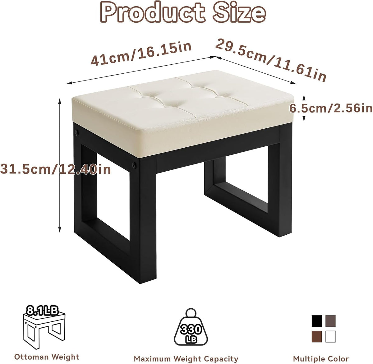 IBUYKE 16 Inch Small Foot Stool Ottoman, Rectangle PU Faux Leather Foot Rest with Padded Seat and Metal Legs, Modern Ottoman Foot Rest for Living Room Bedroom Entryway Couch,White WBD026W