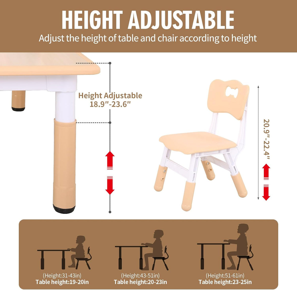 UNICOO Kids Table and Chairs, Height Adjustable Toddler Table and Chair Set with 4 Chairs, Graffiti Desktop, Classroom/Daycare/Home, Children Multi-Activity Table for Ages 2-8
