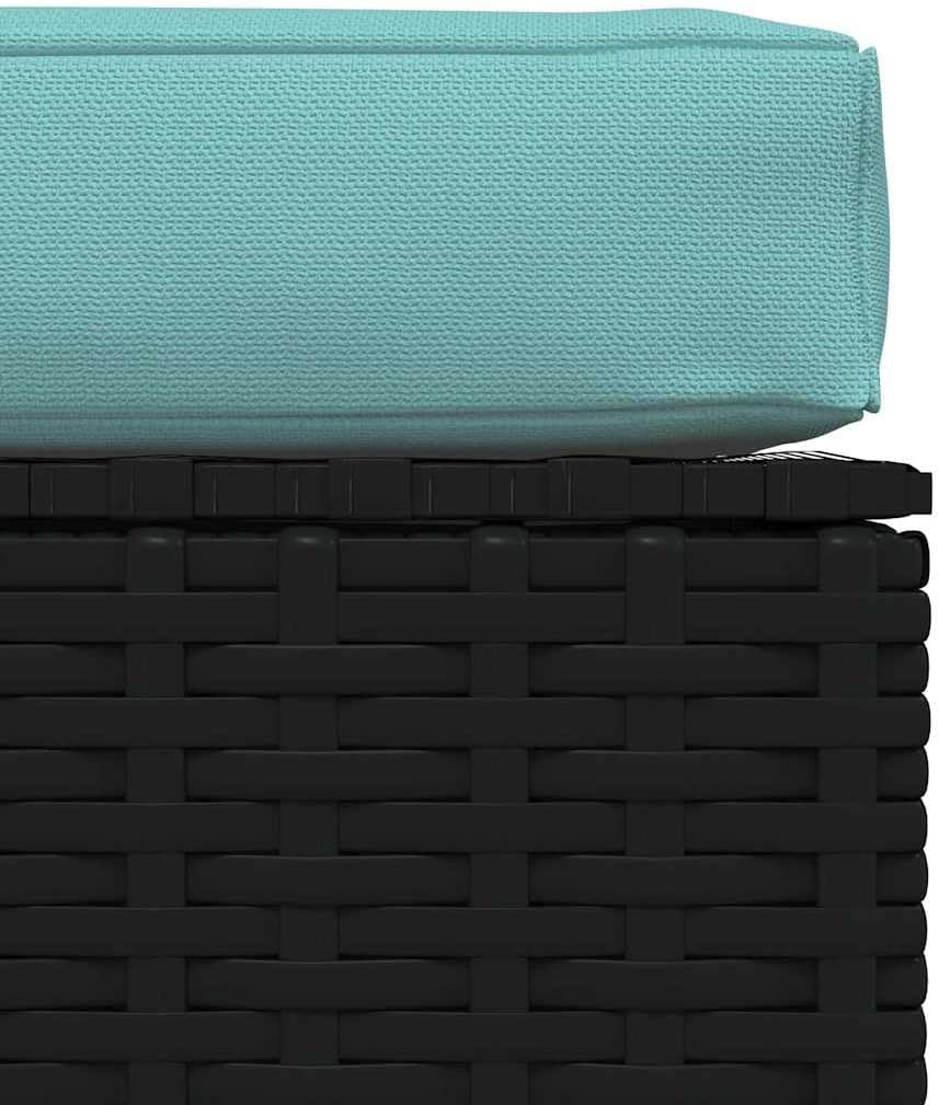 Outdoor Patio Footrest Ottoman with Aqua Cushion, Modular PE Rattan Footstool for Garden, Deck, and Backyard, Black, 27.6 x 27.6 x 11.8 Inch