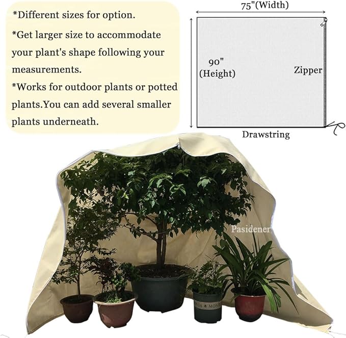 Plant Covers Freeze Protection 2.8oz 1 Pack 90"x75" Winter Tree Covers Frost Blankets for Outdoor Plants with Zipper Drawstring- Frost Cold Pest Protection for Shrubs Fruit Tree