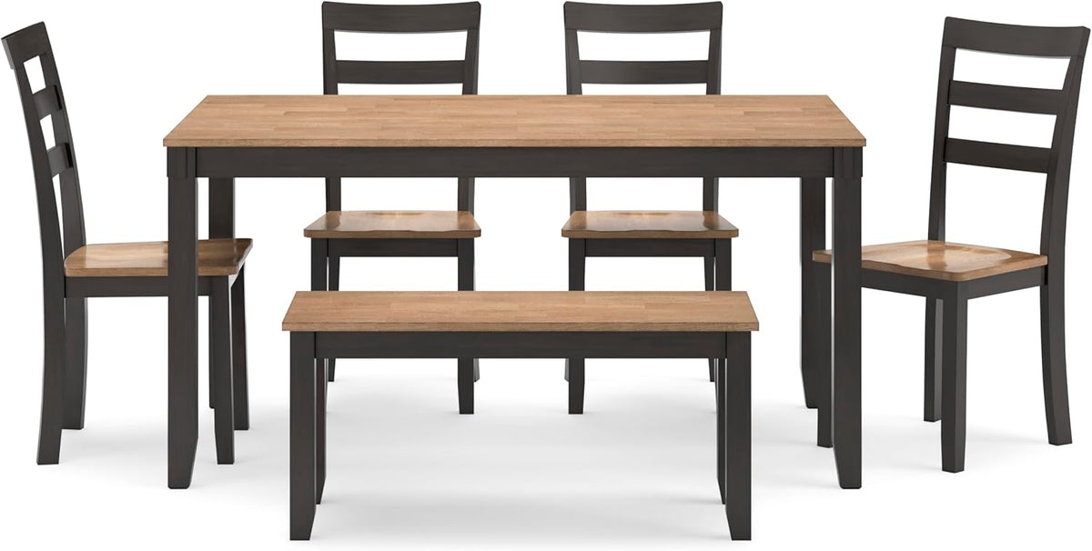 Signature Design by Ashley Gesthaven 6-Piece Dining Table Set with Bench | Two-tone casual style, Durable mango veneer top, Includes 4 ladderback chairs & 1 space-saving under-table bench