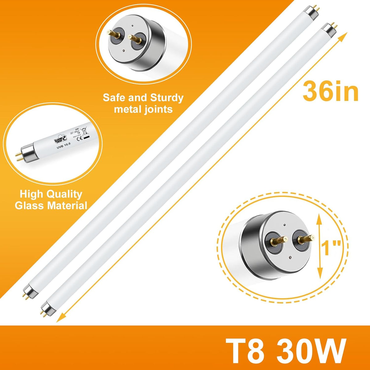 LUCKY HERP T8 30W UVB 10.0 Reptile Light, UVA UVB Reptile Light Bulb 2 Pack, Fluorescent Lamp for Reptiles Amphibians Lizards Chameleons