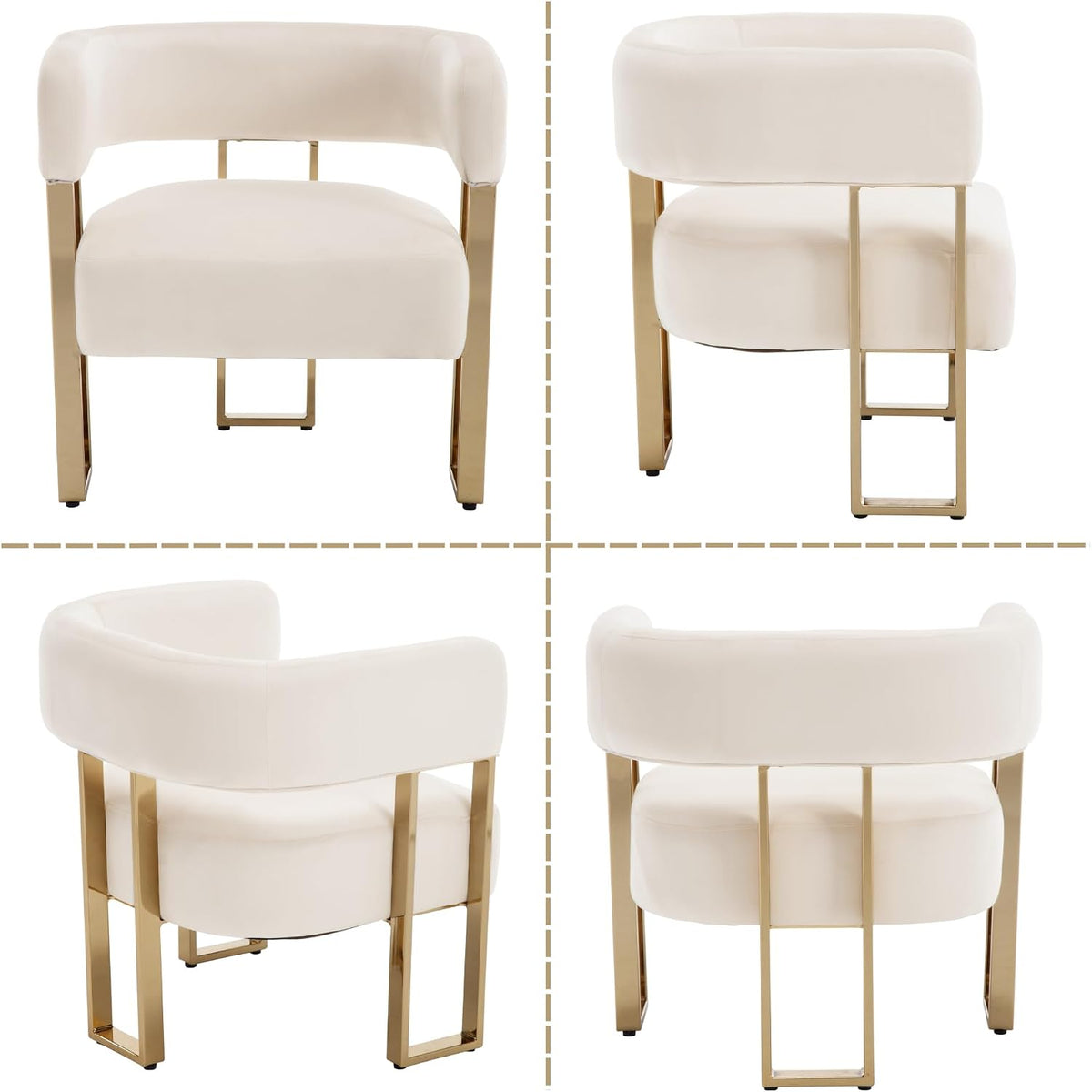 Barrel Accent Chair, Living Room Side Chair with Golden Metal Legs, Soft Velvet Upholstered Reading Armchair for Bedroom, Modern Club Chair for Reception Room/Lounge/Office, Ivory