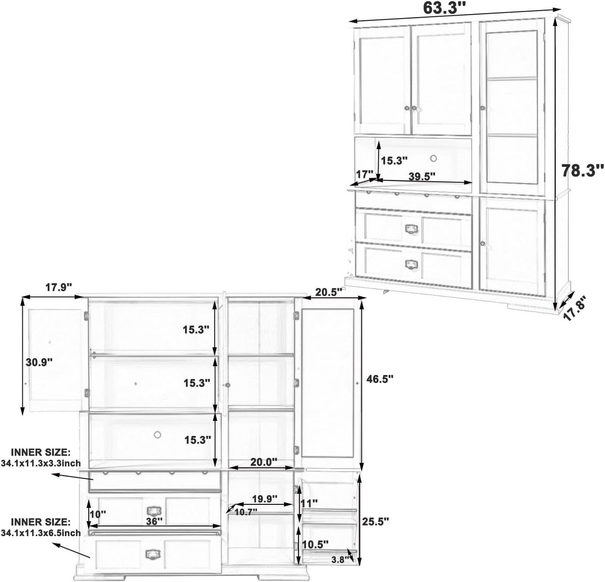 78" Tall Kitchen Pantry Cabinet with Hutch, Large Freestanding Buffet with Drawers, Cabinet Door Organizer and Adjustable Shelves, Wood Tall Storage Cabinet for Kitchen, Dining Room, Blue