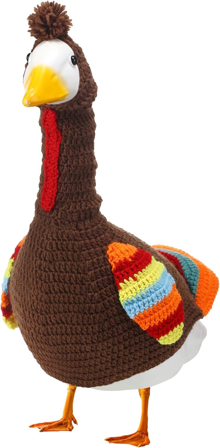 Abbylike Turkey Porch Goose Outfit Fall Thanksgiving Porch Goose Outfits Costume Clothes Fits Large 23'' Cement for Garden Yard Statue Pathway Decorations