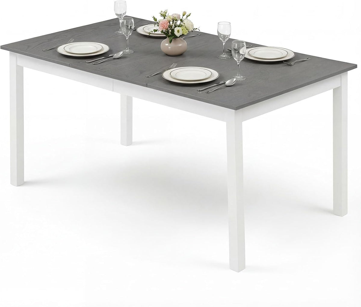Giantex Dining Table for 4-6, 60" Rectangular Kitchen Table with Solid Rubber Wood Legs, Farmhouse Wooden Dinner Table for Dinette, Home Office, Living Room (Gray)