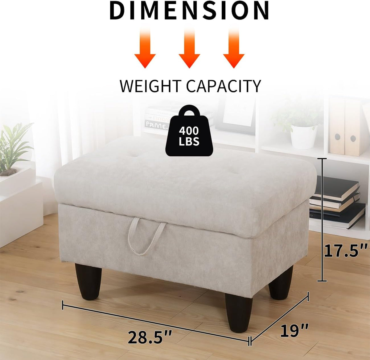 Storage Ottoman Bench,28.5" Large Square Ottoman with Storage, Foot Rest Footstool Bench Coffee Table with Thick Cushion for Home Decor/Entryway/Living Room/Bedroom/Rv Car,Brown Light Flannel