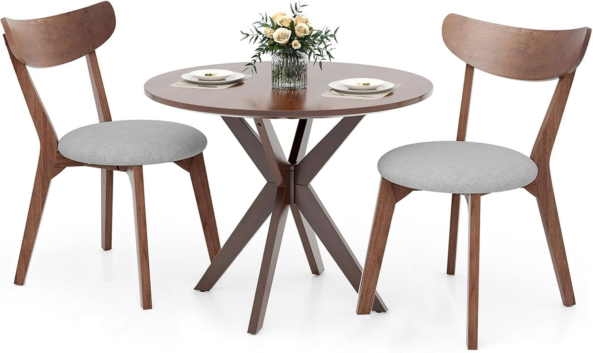 NAFORT Round Dining Table Set for 2, Mid-Century Modern Table and Chairs, Wood Kitchen Table w/Cushioned Chairs, Compact 3 Piece Dinette Set for Office, Bistro, Small Spaces, Kitchen, Restaurant