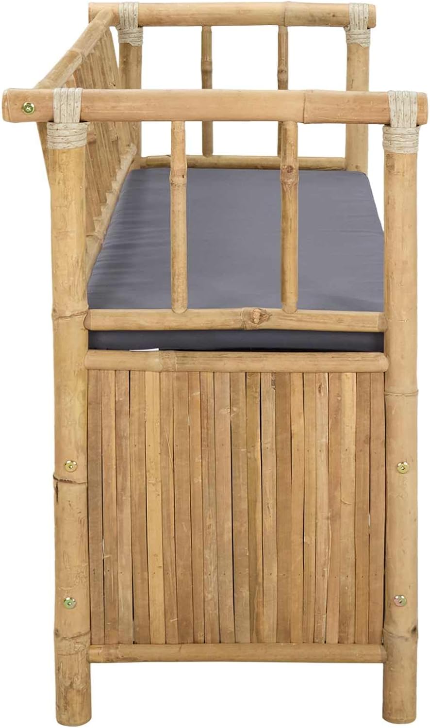 Natural Bamboo Garden Storage Bench 110x47x80 cm, Outdoor Patio Seat with Hidden Storage Compartment, Post Leg Design for Modern or Rustic Decor, Easy Assembly Required