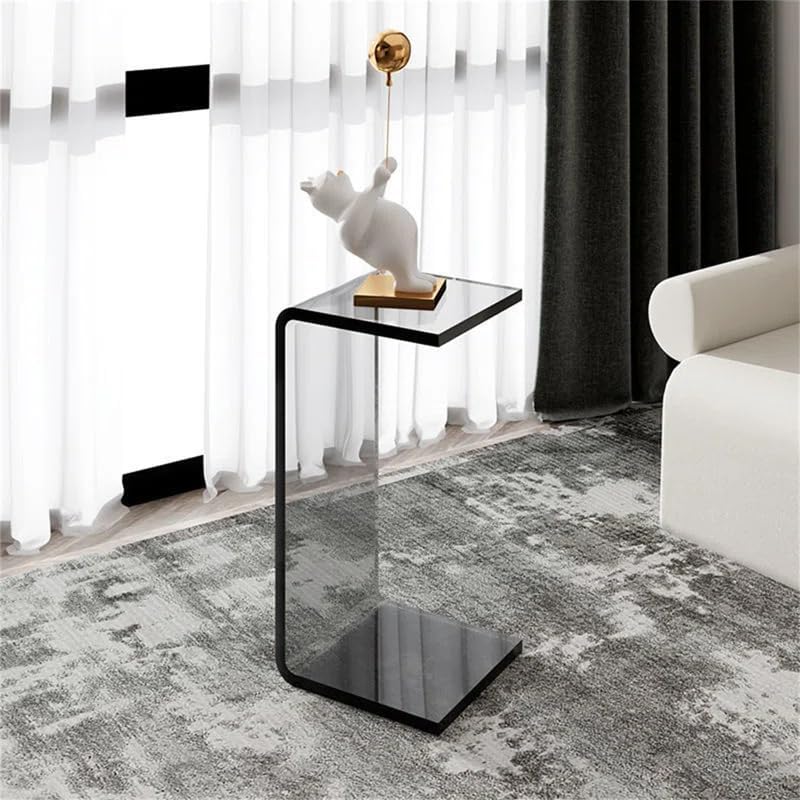 Side Table,C Shaped End Table, Acrylic Sofa Side Table, Bedside Table for Bedroom Small Modern Coffee Table Suitable for Living Room (Smoke Gray)