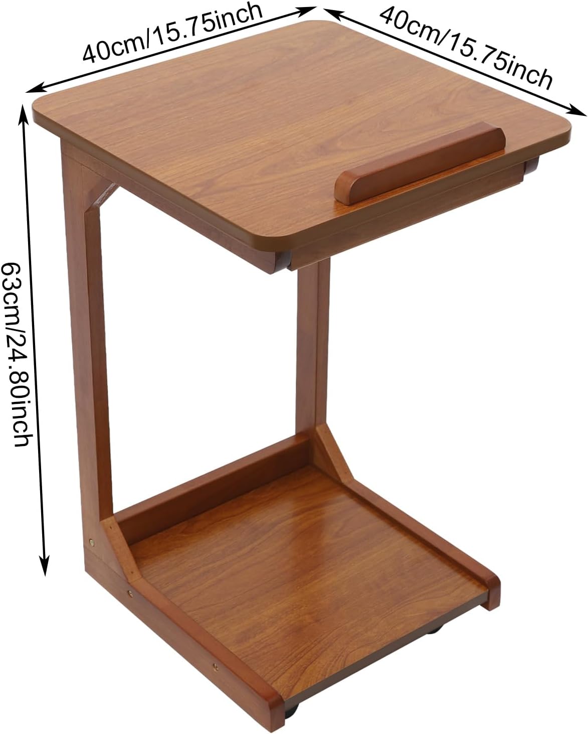 Mobile C-Shaped End Table,C Shaped Table for Couch with Concealed Storage Compartment,C Table with Lockable Wheels,55.12Lbs Load Adjustable Desktop Wooden Couch Table for Living Room,Bedroom (Walnut)