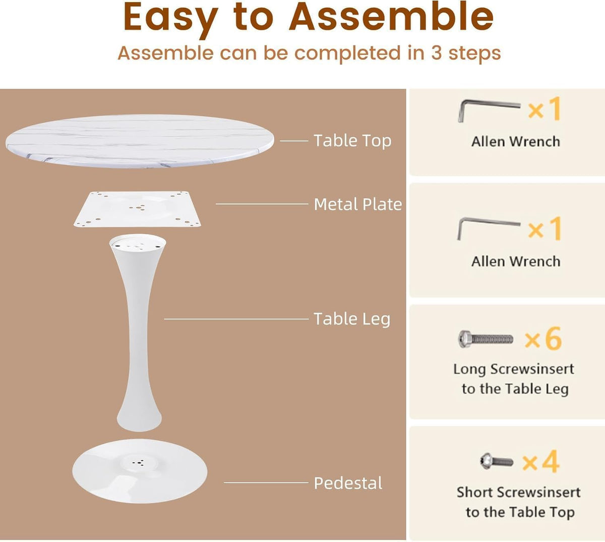 Round Dining Tulip Table for 4, Mid-Century Modern Table with Sturdy Metal Pedestal for Kitchen, Bistro, Cafe, Leisure (Faux Marble White, 31.5 INCH)