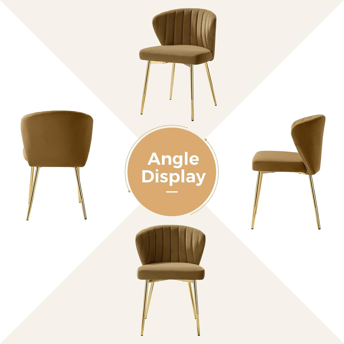TINA'S HOME Velvet Dining Chairs Set of 2, Modern Upholstered Side Chair with Golden Legs, Small Cute Armless Accent Chair for Living Room, Kitchen, Bedroom, Beauty Room, Golden