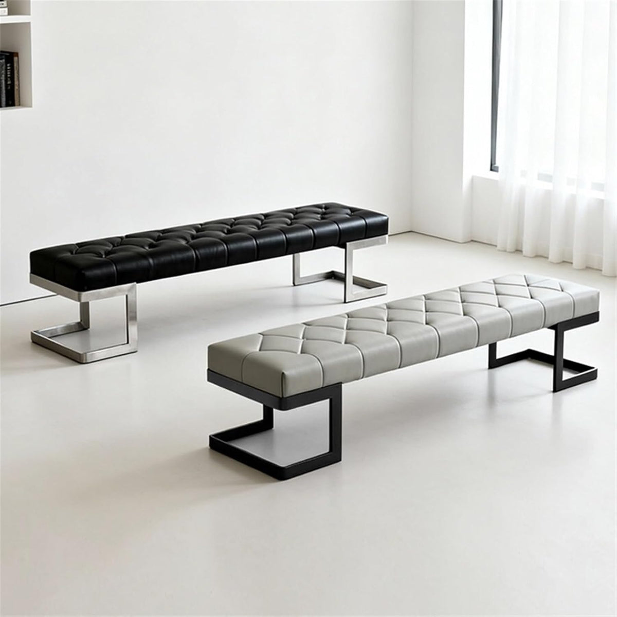 Modern Leather Bed end Stool Bedroom Dressing Room Living Shoe Changing Entryway(Medium)