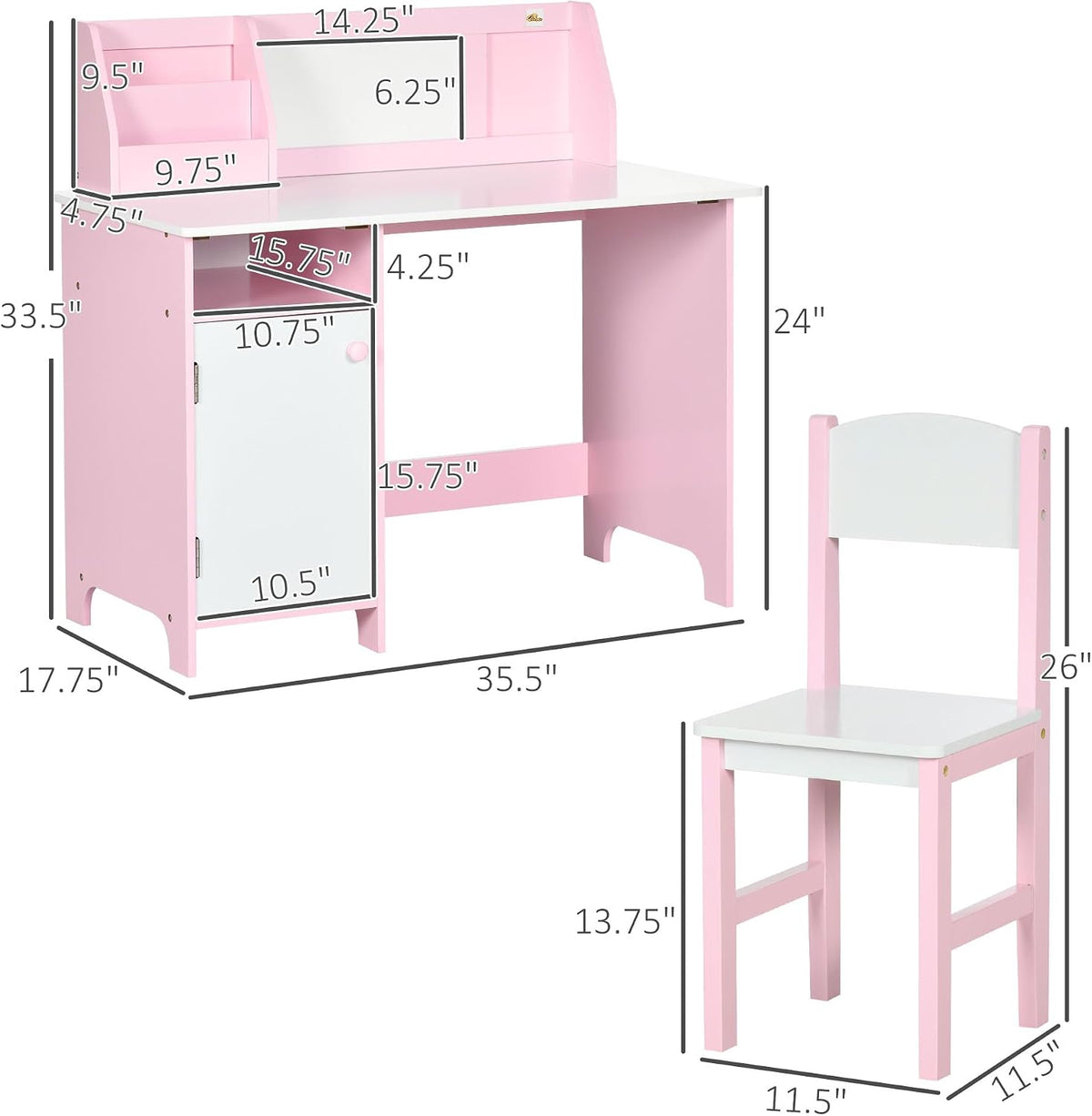 Toddler Table and Chair Set with Whiteboard and Storage Cabinet, Pink | Kids Writing Desk and Homework Table for Drawing, Learning, and Playroom Activities
