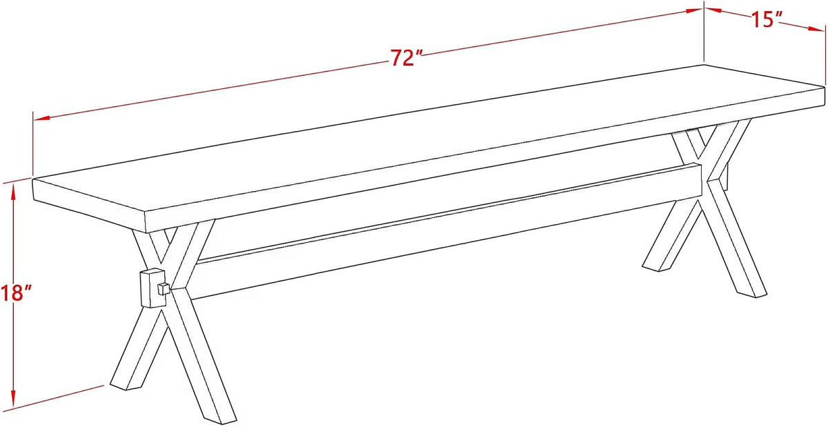 East West Furniture XB077 X-Style Modern Dining Bench with Wooden Seat, 72x15x18 Inch, Multi-Color