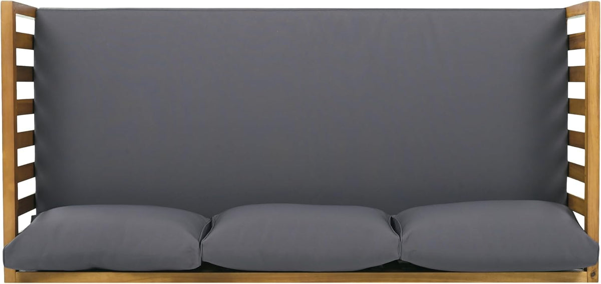 Christopher Knight Home Claremont Outdoor 3 Seater Acacia Wood Daybed with Fabric Water Resistant and Removable Cushions, Patio Garden Sofa with Slat Paneling Armrest and Back, Teak and Dark Grey