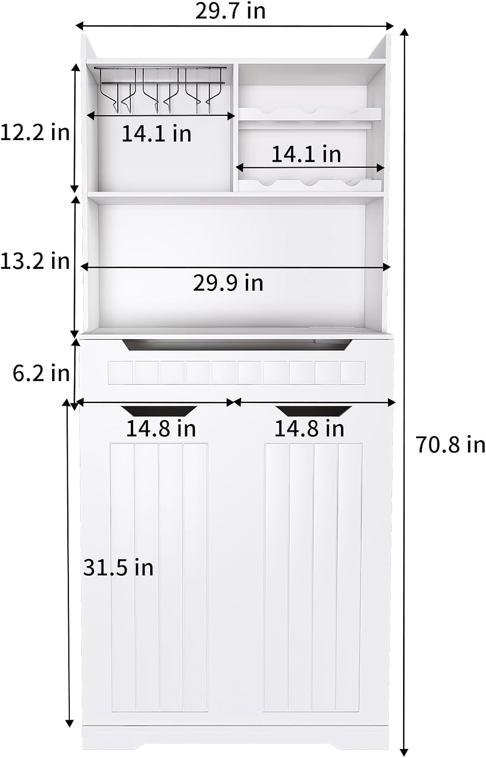 70.8" Tall Pantry Cabinet with Hutch, Sideboard Storage Cabinet with Drawer for Dining Room, Living Room, Wine Bar Cabinet for Liquor and Glasses for Coffee Bar, White