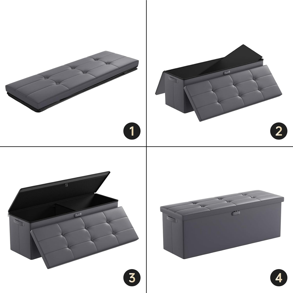 ENGPOW Storage Ottoman, Fireproof Folding Bench with Lock(15”x 43”x15”), Water-Resistant ＆ Heat Insulation Large Storage Chest with Handles＆2 Extra Spaces Safe for Living Room, Bedroom, Home, Grey