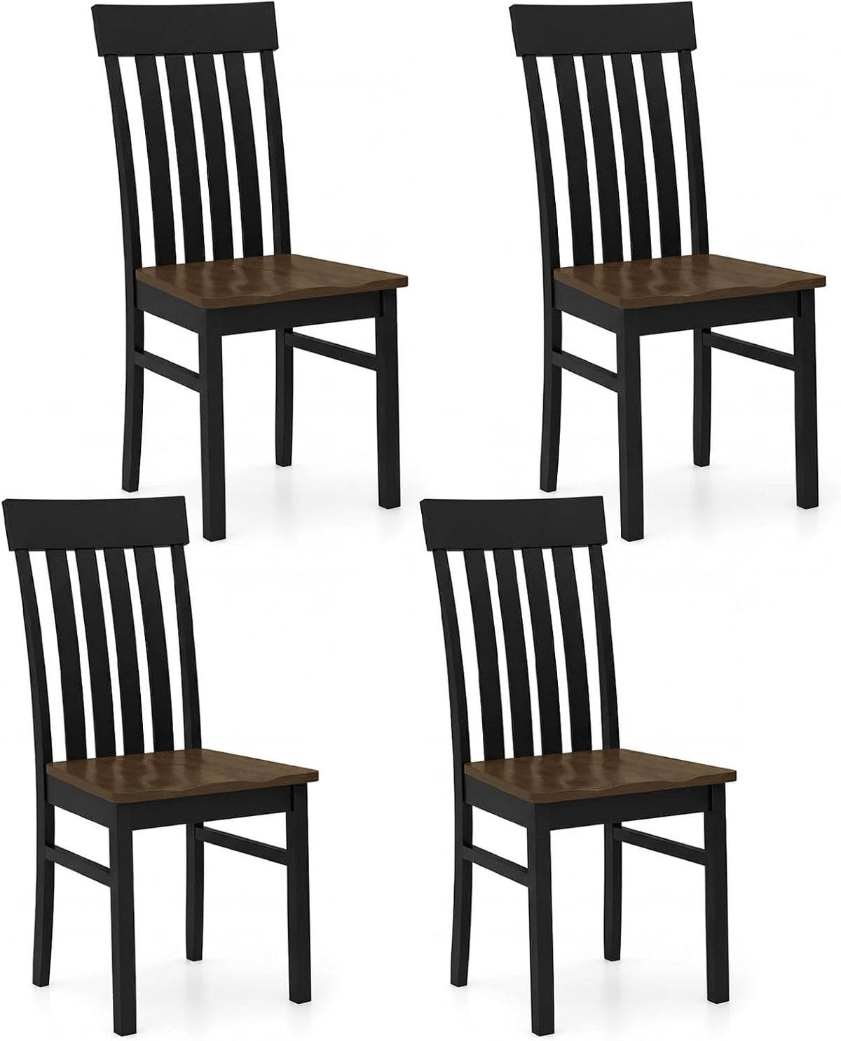 GIANTEX Wooden Dining Chairs Set of 4, Hollowed Backrest & Rubber Wood Seat | Farmhouse Kitchen Chair for Casual Dining, Rustic Wood Side Chairs for Home Living Room Restaurant, Black & Walnut