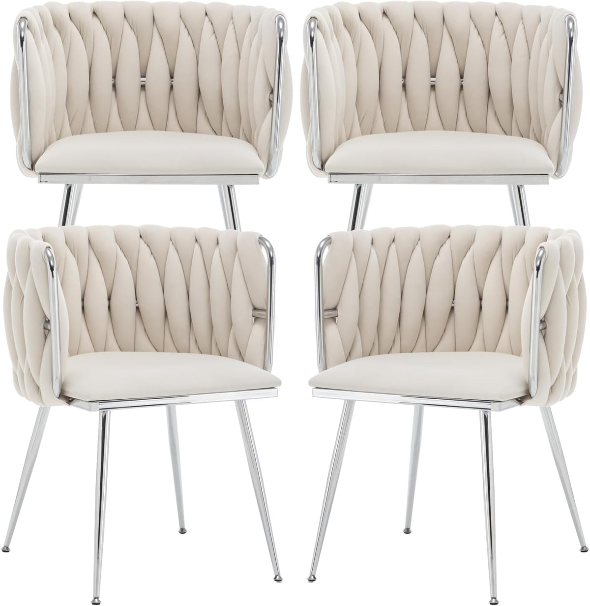 Velvet Dining Chairs Set of 4, Upholstered Dining Room Chairs with Metal Legs, Sillas de Comedor Modernas 4, Modern Kitchen Chairs for Dining Room, Living Room, Kitchen, Bedroom, Beige