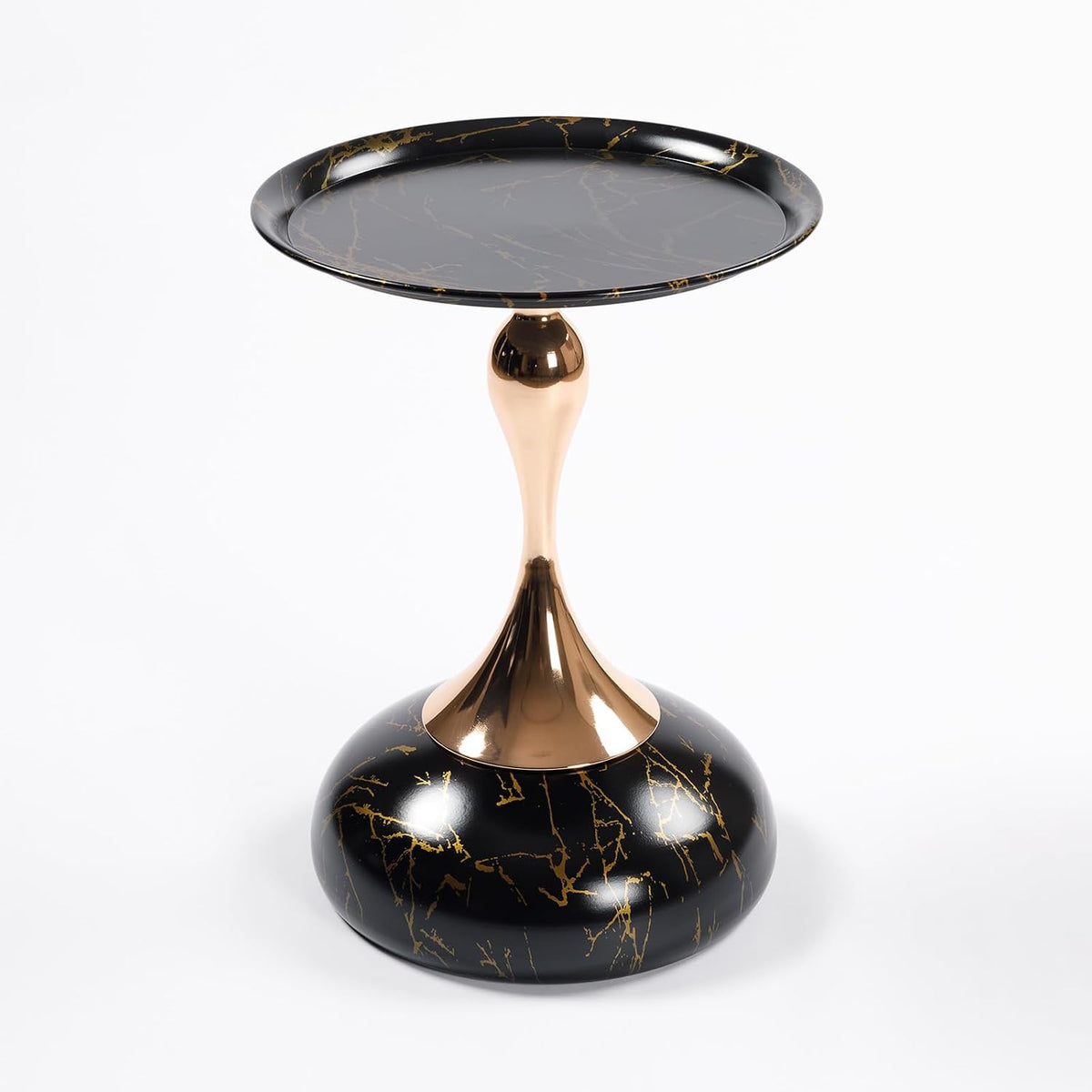 Metal Side Table, Modern Round Side End Table Metal Pedestal Side Table Coffee Table, Corner Accent Table Fluted Circle Decorative Drink Martini Table for Living Room (Black Marble)