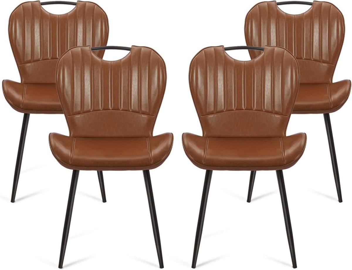 Dining Room Chairs Set of 4, Modern Kitchen Room Sets for Dinner, Comfortable Dining Chair with Metal Legs, Ergonomic Backrest, Minimalist Faux Leather Funiture Used for Home Kitchen, Resturant, Brown