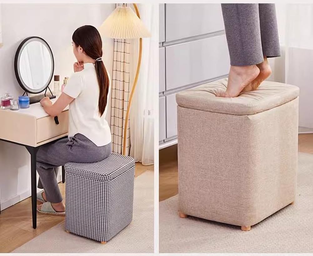 Storage Ottoman with Linen Removable Cover,Square Foot Rest Stool Hinged Lid Upholstered Padded Seat for Living Room Bedroom,Home Decor Ottoman (Black,Large)