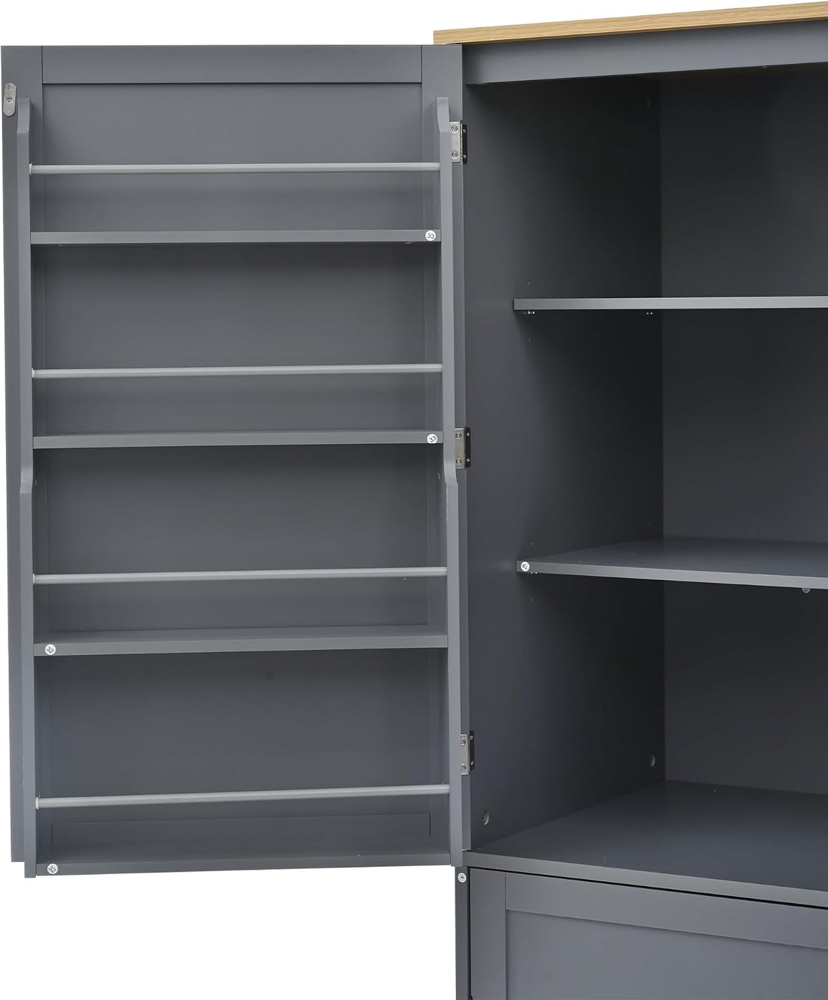 71" Tall Kitchen Pantry Storage Cabinet with 4 Doors, Freestanding Wooden Cupboard with 2 Drawers, 2 Adjustable Shelves and Cabinet Door Organizers for Kitchen, Dining Room, Grey