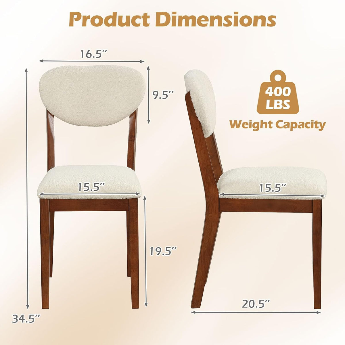 Giantex Sherpa Dining Chairs Set of 4, Modern Kitchen Chair w/Rubber Wood Legs, Padded Seat & Backrest, Armless Accent Side Chairs for Living Room, Dining Room, Restaurant