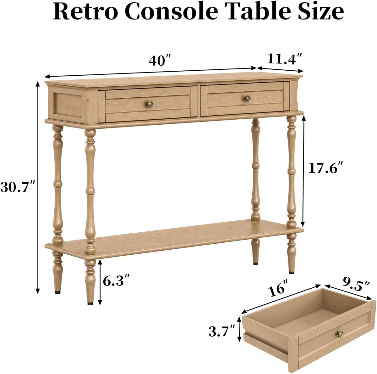 ARTPOWER Console Table for Entryway with 2 Drawers-Minimal Assembly,Retro Entryway Table with Storage Cabinets and Open Shelf,Narrow Long Couch Table Behind Sofa for Living Room,Foyer,Hallway,Natural