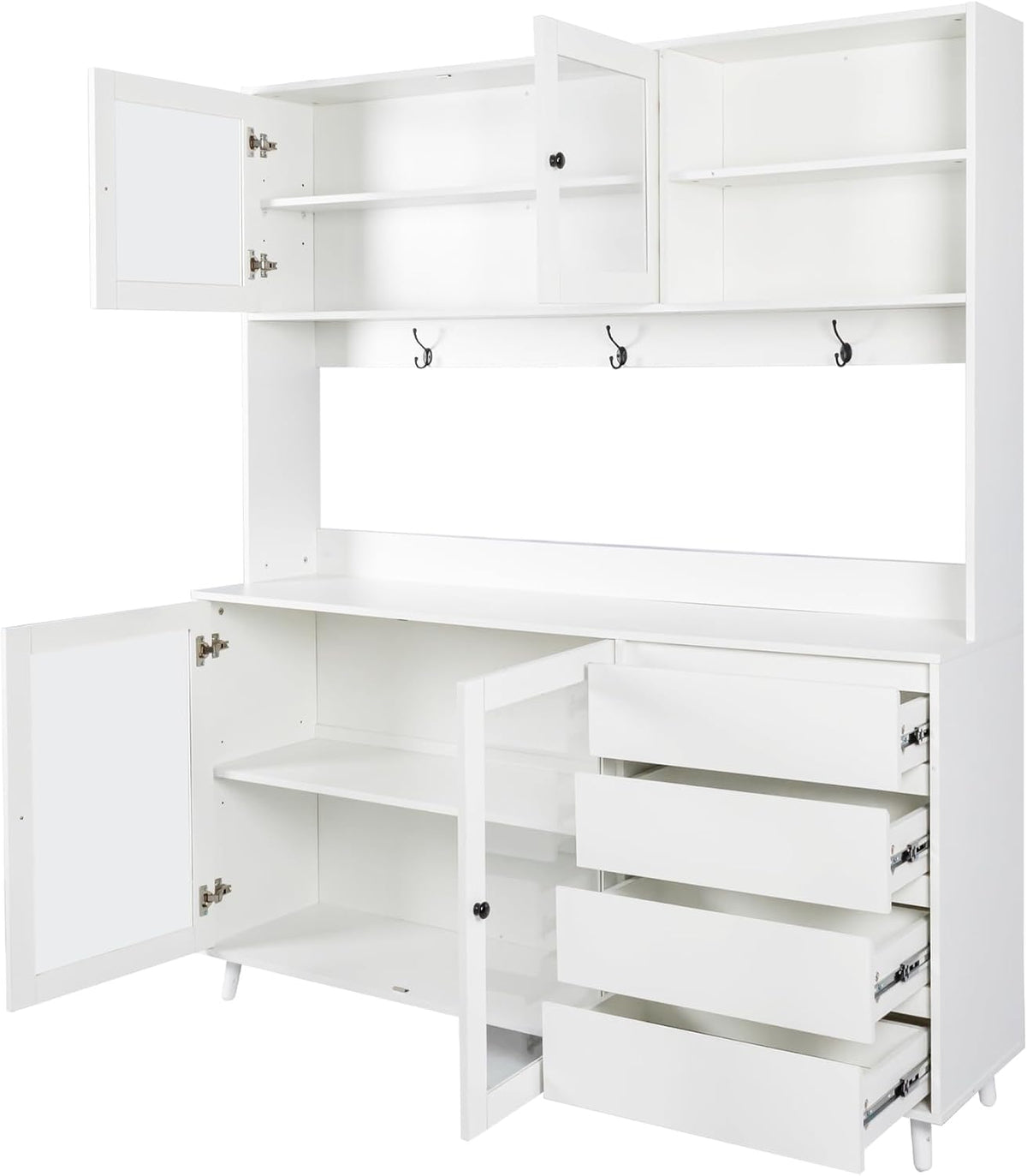63" W Large Kitchen Hutch Cabinet, Freestanding Pantry Cupboard with 4 Doors, 4 Drawers & Microwave Shelf,for Kitchen Dining Room Bedroom (White#L)