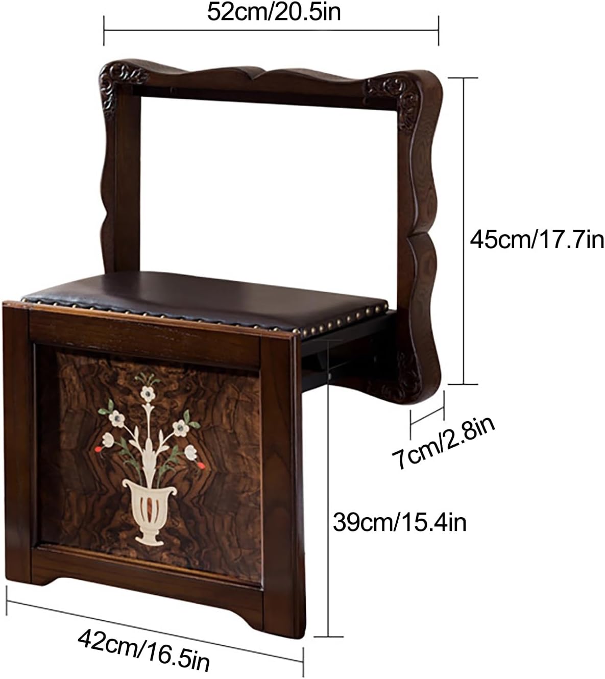 Folding Chair Wall-Mounted Invisible Shoe-Changing Stool, Extra-Wide Seat Made of Solid Wood Wall Seat Folding, for Living Room Bedroom Aisle Porch Bathroom(Brown)
