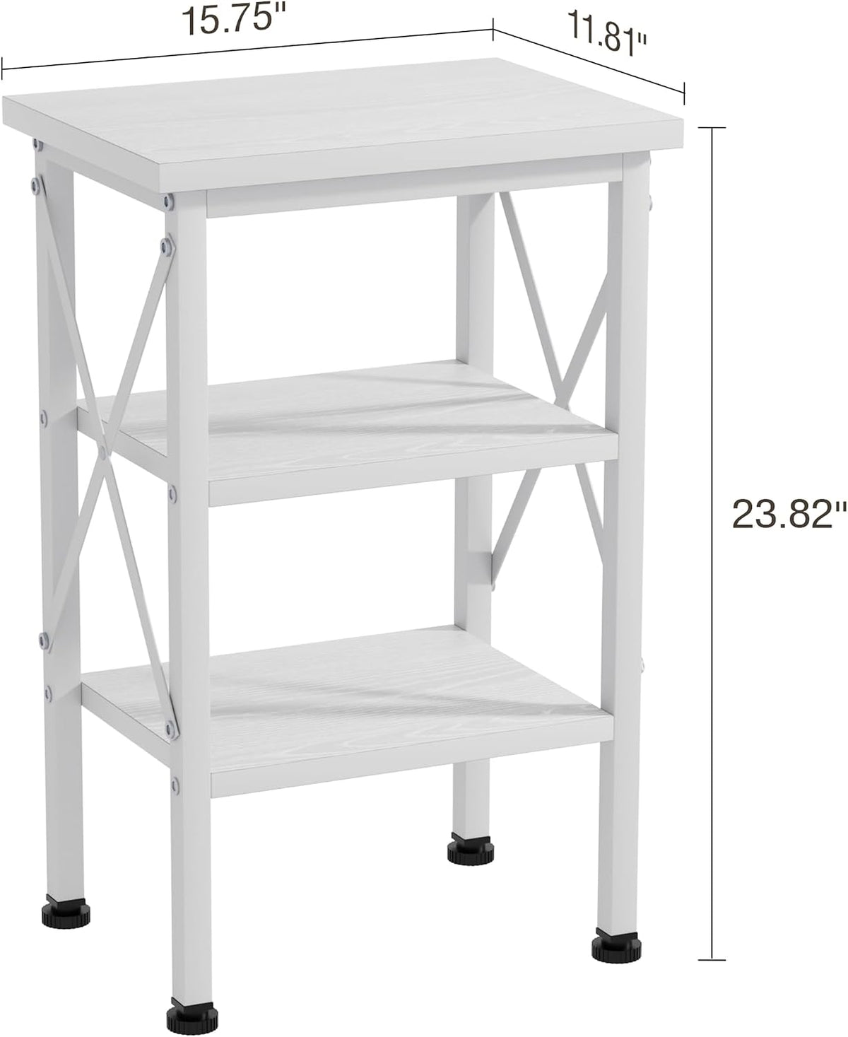VECELO End Side Table Night Stand,X-Design with Storage Shelf for Bedroom,Living Room,White