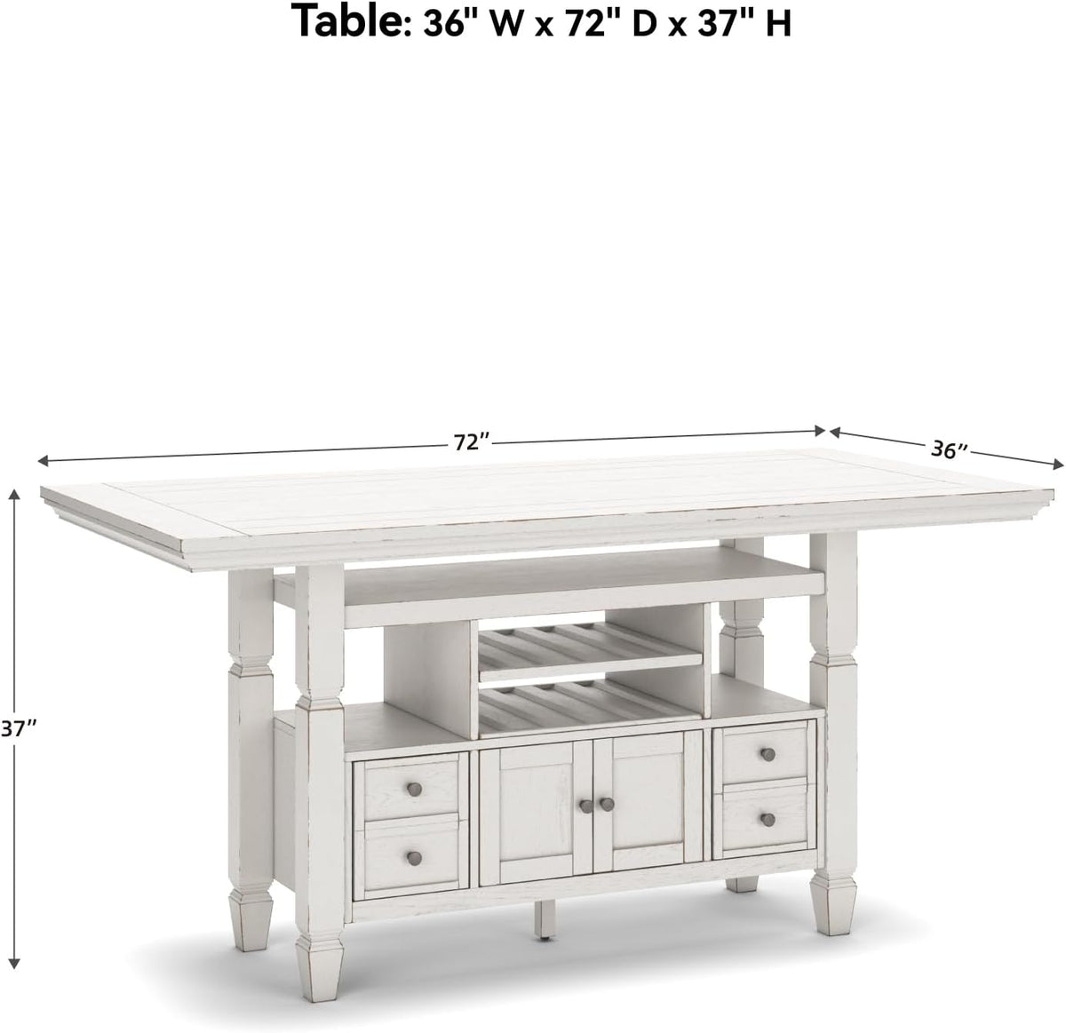 Signature Design By Ashley Robbinsdale 72-Inch Counter Height Dining Table with Kitchen Island Storage, Rubberwood Solids, Ash Veneer and MDF Substrates, Antique White