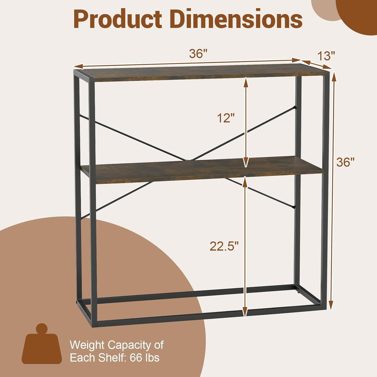Giantex 36" Narrow Console Table, 2-Tier Entryway Tables with Wood Grain Top & Heavy-Duty Metal Frame, Behind Couch Table, Rustic Sofa Tables with Open Storage Shelves for Entrance, Living Room, Foyer