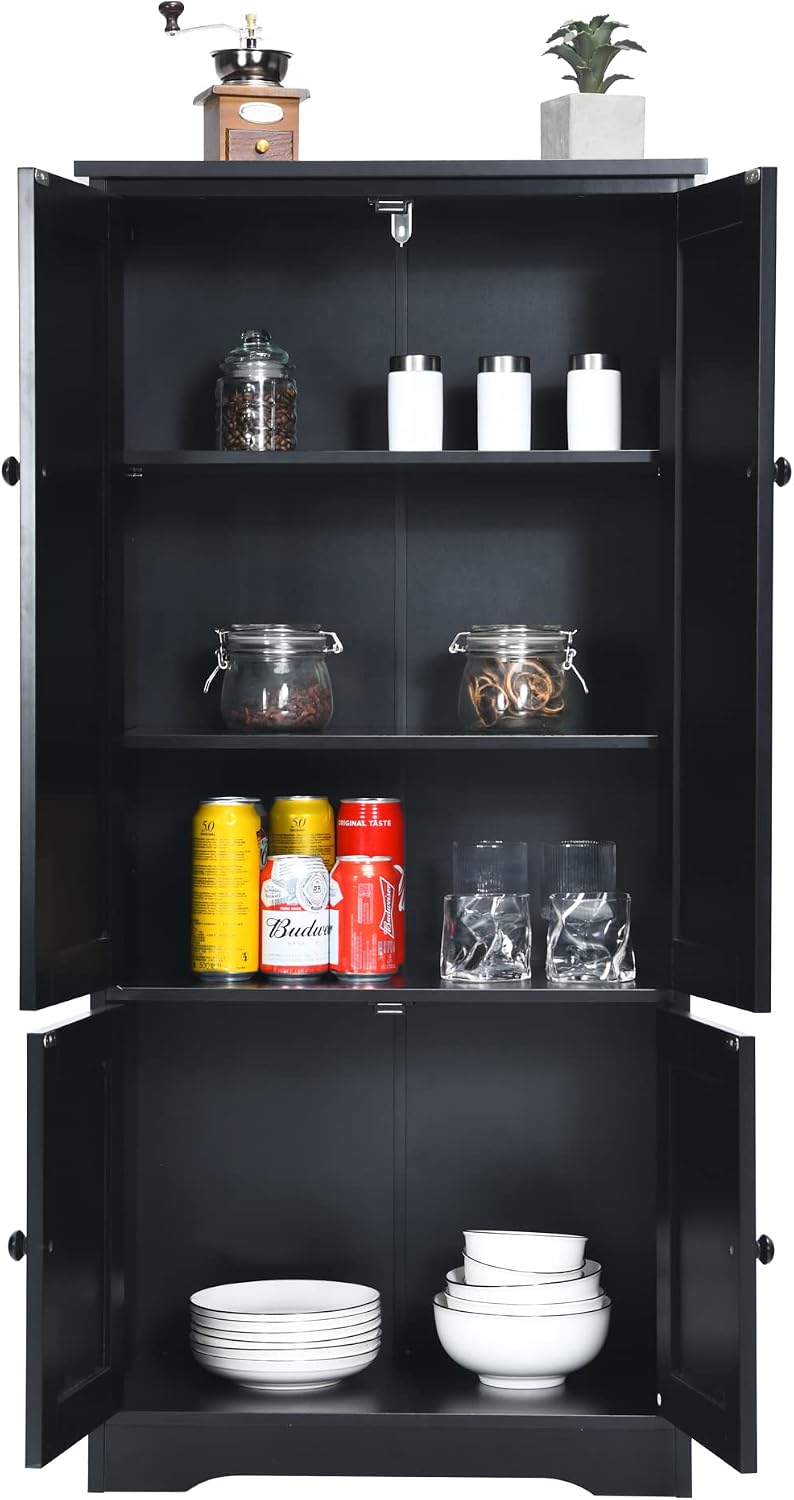 LOKO Kitchen Pantry Storage Cabinet, Modern Kitchen Cupboard with Adjustable Shelves and Anti-toppling Device, Multifunctional Floor Cabinet, 24 x 13 x 48.5 inches (Black)