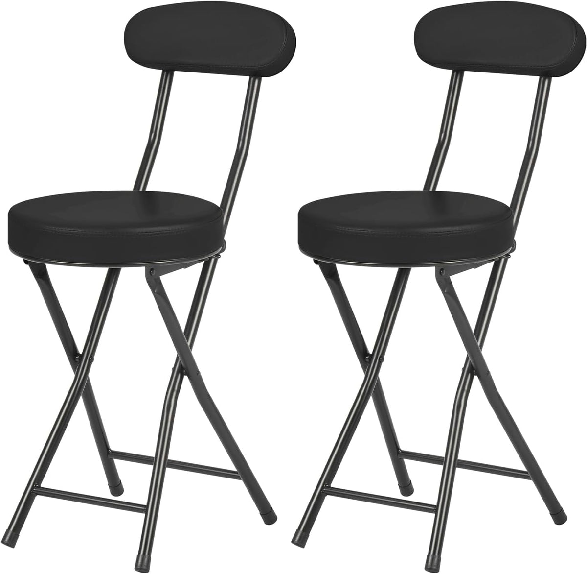Cushioned Padded Folding Stools, Folding Bar Stool with Backrest, 220lb Capacity, 19 Inch Collapsible Round Portable Foldable Chair for Outdoor Indoor Kitchen Camping Fishing (Black, 2 Pack)