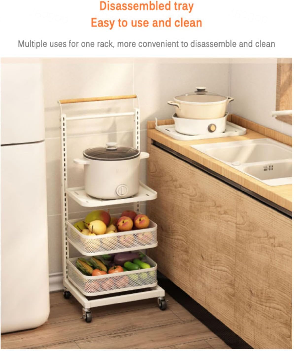 Kitchen Pan Storage Rack with 3 Pan Stands 2 Boards and 1 Basket Cupboard nizer for Hot Saucepans