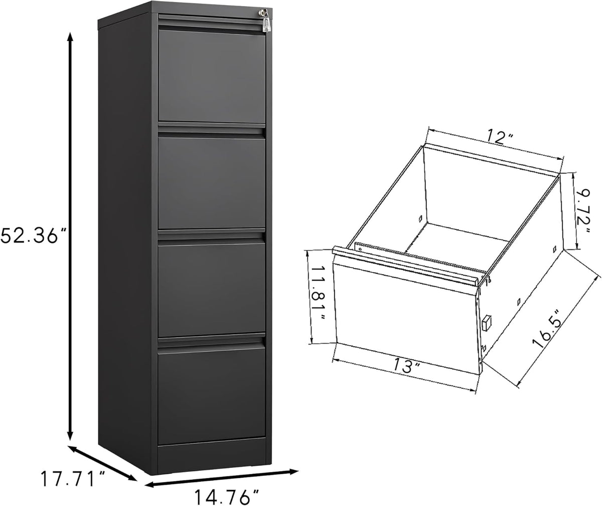 4 Drawer File Cabinet with Lock,Heavy Duty Vertical Filing Cabinets for Home Office, File Storage Cabinet for Letter/Legal/A4/F4 Size File,Assembly Required