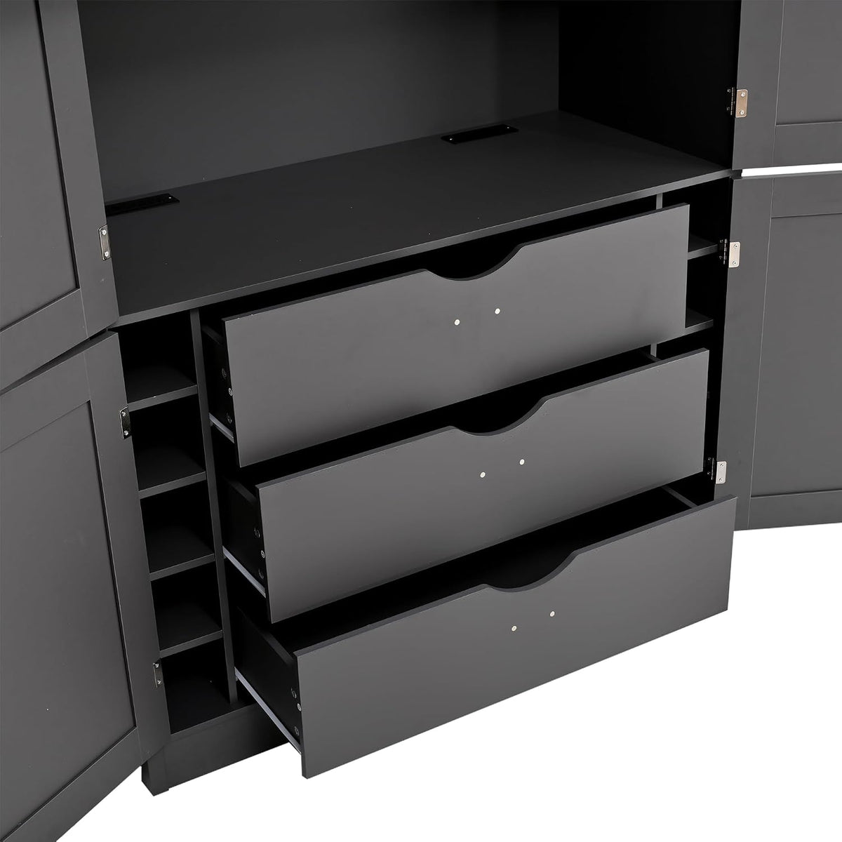 Polibi 80.1" Tall Freestanding Kitchen Pantry Cabinet, Large 41.3" Wide Shaker Style Storage Cupboard with 2 Power Outlets, Adjustable Shelves, 3 Drawers, Wine Rack & Countertop, Grey