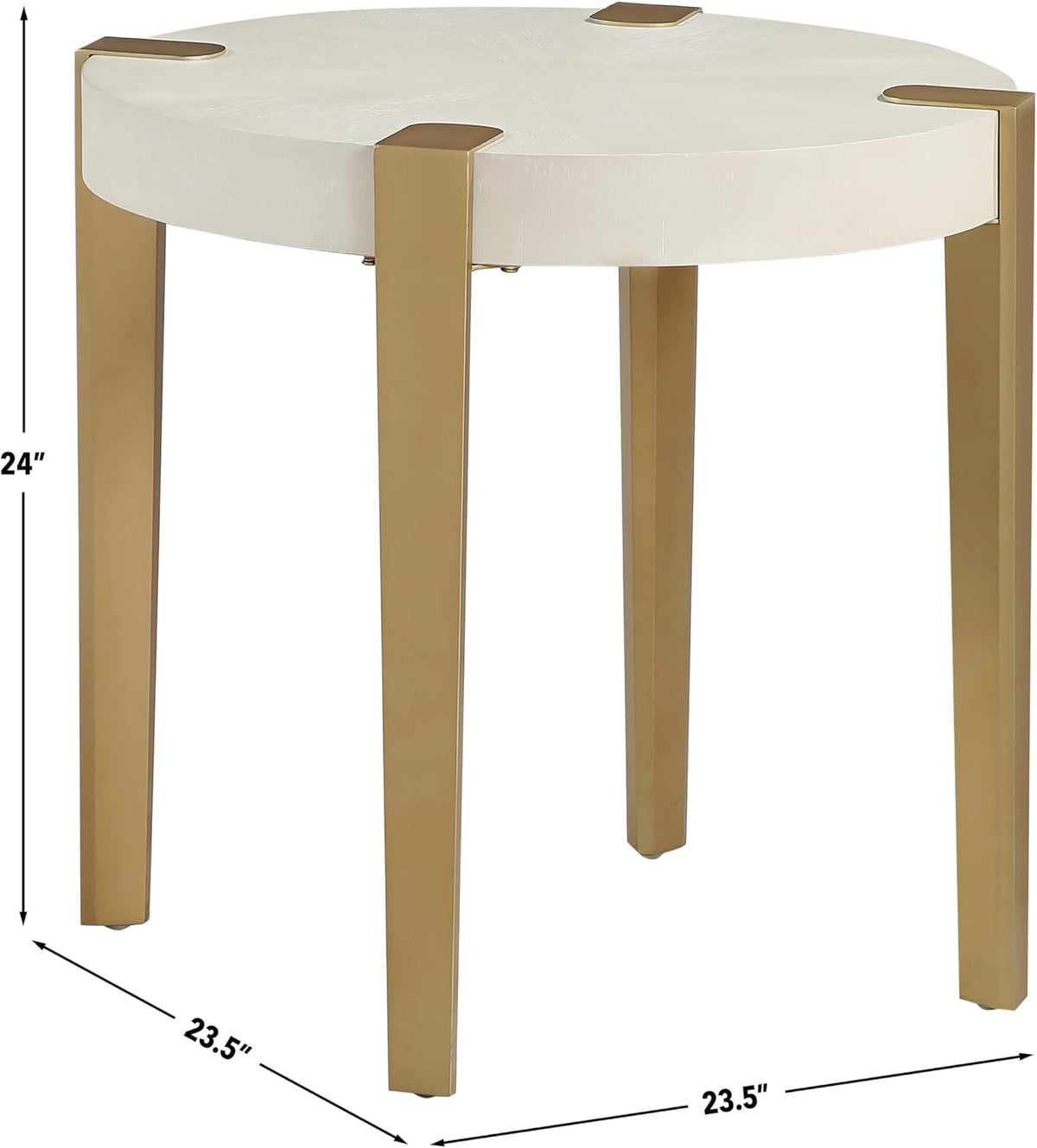 Steve Silver Furniture Gracie End Table, 24" H Table, Contemporary/Modern Design, Satin Gold Finished Metal Legs, 300lb Capacity, Living Room, Bedroom, 23.5" L x 23.5" W x 24" H, White