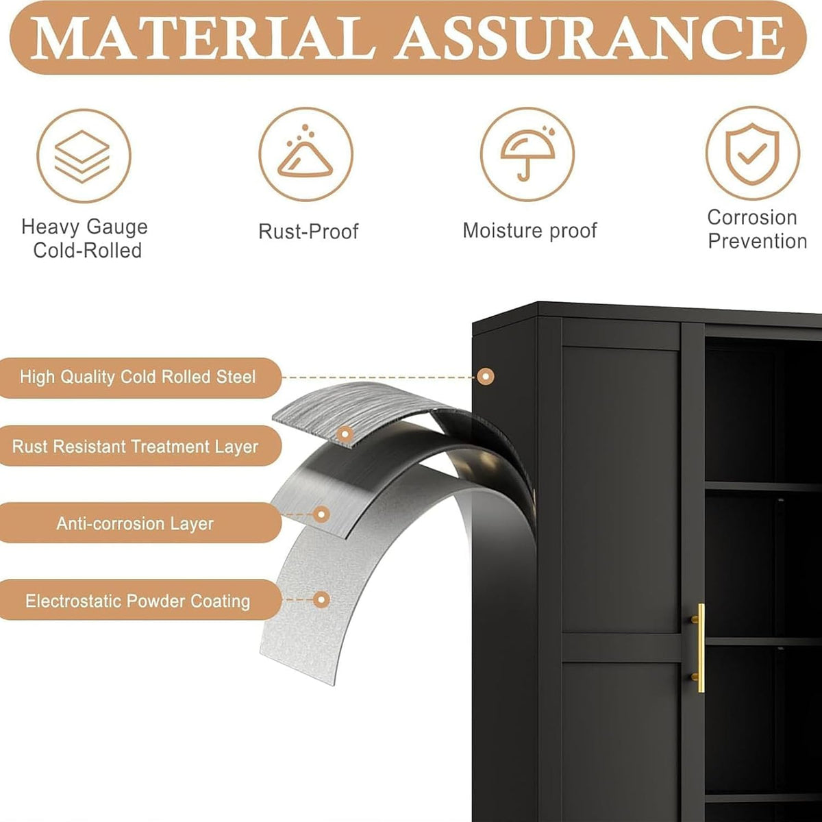 47.2" H Tall Metal Kitchen Pantry Storage Cabinet, Freestanding Storage Cabinet with Magnetic Doors and Adjustable Shelves, Black Metal Pantry Cabinets for Dining Room and Living Room