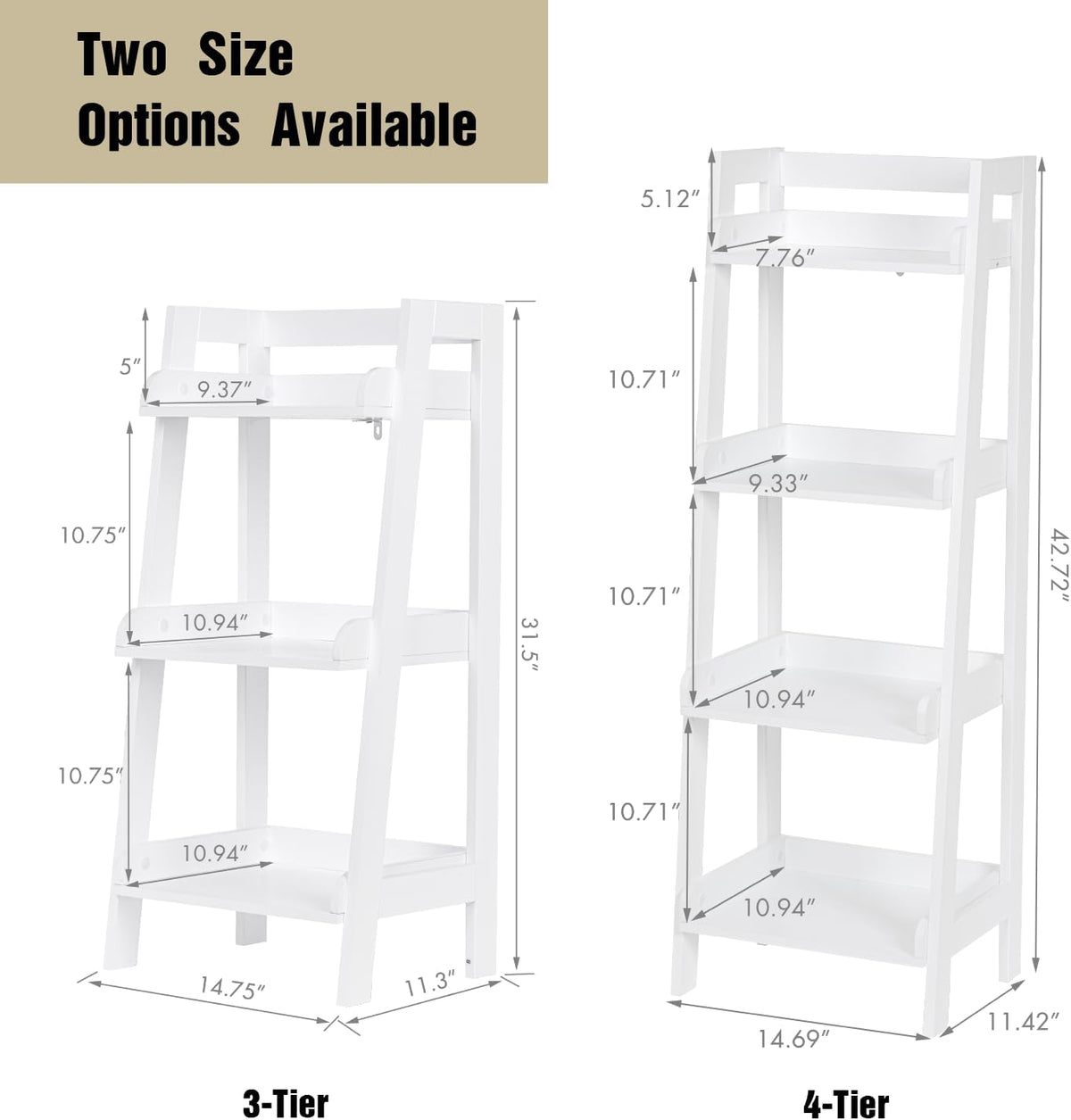 UTEX 3-Tier Ladder Shelf, Bathroom Shelf Freestanding, 3-Shelf Spacesaver Open Wood Shelving Unit, Ladder Shelf (White)